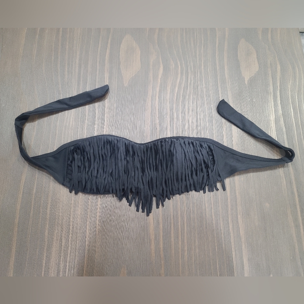 Xhilaration Black Fringe Strapless Bikini Top